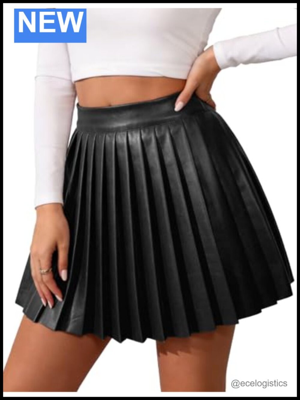 Women's PU Leather Pleated Mini Skirt High Waisted A-Line Zipper